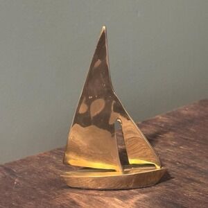 Brass Sailboat Miniature 4.5" Paperweight Shelf Accent Sailing
